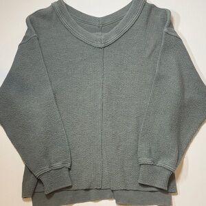 aerie Washed Sage Green Waffle V‑Neck Pullover